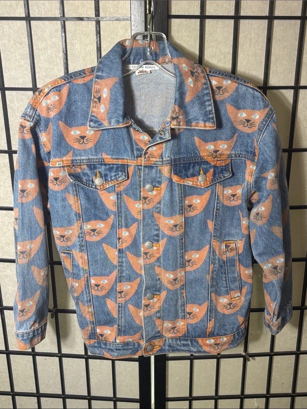 Jellymallow Sylvan Boggs Kids Orange Cat Face Denim Jacket Blue Light Wash